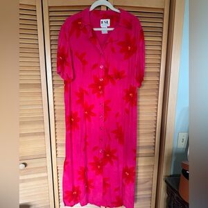 Vintage Sundress - Bright Pink Floral Button-Front - KSL by Karin Stevens